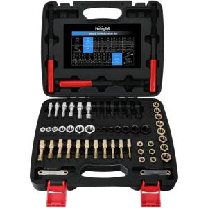 imageNilight 61PCS Metric Thread Chaser Set SAE Metrics Master Thread Repair Kit with Case 28 Taps 28 Dies 3 Files 2 Gauges Universal UNC UNF Sizes Automotive Tool for Mechanic Auto Shop Home Garage Repair56PCS Metric  SAE