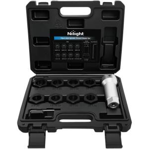 imageNilight 61PCS Metric Thread Chaser Set SAE Metrics Master Thread Repair Kit with Case 28 Taps 28 Dies 3 Files 2 Gauges Universal UNC UNF Sizes Automotive Tool for Mechanic Auto Shop Home Garage Repair10PCS Metric  UNF