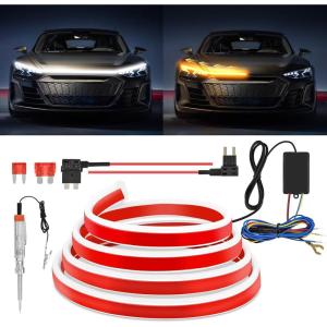 imageNilight 79Inch LED Hood Strip White Dynamic Startup DRL Sequential Amber Turn Signal Waterproof for Cars SUVs amp TrucksAmber White