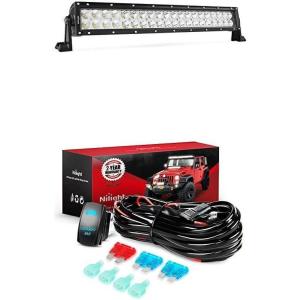 imageNilight LED Light Bar 22Inch 120W Spot Flood Combo Led Off Road Lights With 12V 5Pin Rocker Switch 16AWG Wiring Harness Kit2 Lead  2 Years Warranty