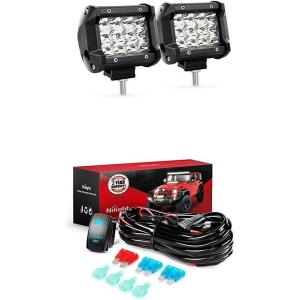 imageNilight LED Light Bar 2PCS 4Inch 36W Triple Row 3600LM Spot Led Off Road Lights With 12V 5Pin Rocker Switch 16AWG Wiring Harness Kit2 Lead  2 Years Warranty
