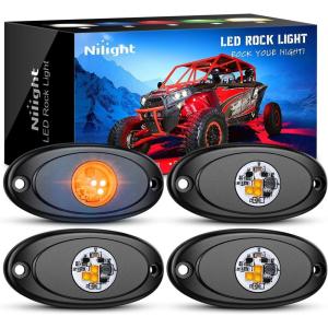 imageNilight LED Rock Light 6PCS Pink Purple Underglow Wheel Well Fender Pods Waterproof Exterior Underbody Roof Rack Side Lamps for 12V 24V Car Truck Pickups ATV UTV SUV Motorcycle BoatAmber