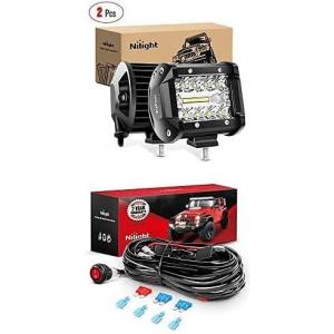 imageNilight Led Pods 2PCS 4Inch 60W Spot Flood Combo LED Light Bar Led Off Road Lights with 12V 16AWG Wiring Harness Kit2 Lead 2 Years Warranty