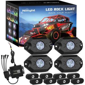 imageNilight RGB LED Rock Lights Kit 4 PCS Underglow Multicolor Neon Light Pod with Magnetic Base Bluetooth App Control Flashing Music Mode IP68 Wheel Well Light for Truck ATV UTV RZR SUV