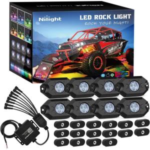 imageNilight RGB LED Rock Lights Kit 8 PCS Underglow Multicolor Neon Light Pod with Magnetic Base Bluetooth App Control Flashing Music Mode IP68 Wheel Well Light for Truck ATV UTV RZR SUV