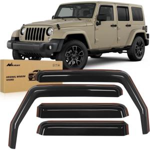 imageNilight in Channel Rain Guards for Wrangler JK 2007 2008 2009 2010 2011 2012 2013 2014 2015 2016 2017 2018 Unlimited 4Door Window Deflectors Vent Window VisorsWrangler JK 20072018
