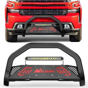 imageNilight Bull Bar with Light BarampLicense Plate Hole Compatible with Toyota 4Runner 20102024 Truck Brush Guard Front Bumper Push Bar wGrille Skid Plate Light MountChevy Silverado 20072018