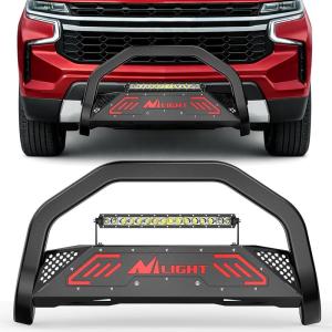 imageNilight Bull Bar with Light BarampLicense Plate Hole Compatible with Toyota 4Runner 20102024 Truck Brush Guard Front Bumper Push Bar wGrille Skid Plate Light MountChevy TahoeSuburban20212024Excl High Country