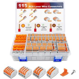 imageNilight 120PCS Yellow Wire Connectors Kit 1614 AWG Electric Wire Caps Insulating Insert Twist Electrical Wire Terminal with Spring for Connect Electrical Wiring Automotive Car Truck Boats Marine115Pcs Lever Wire Connectors