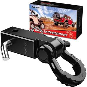 imageNilight Shackle Hitch Receiver 2Inch 45000 LBs Breaking Strength 34 D Ring Trailer Fasten Pin Heavy Duty Solid Recovery Towing Kit for Trucks Jeeps OffRoadBlack