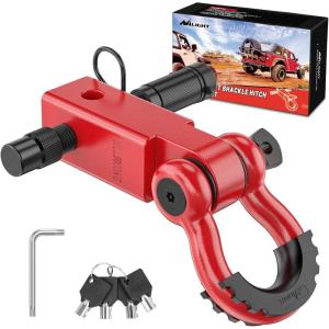 imageNilight Shackle Hitch Receiver 2Inch 45000 LBs Breaking Strength 34 D Ring Trailer Fasten Pin Heavy Duty Solid Recovery Towing Kit for Trucks Jeeps OffRoadHitch w Lock Pin Red
