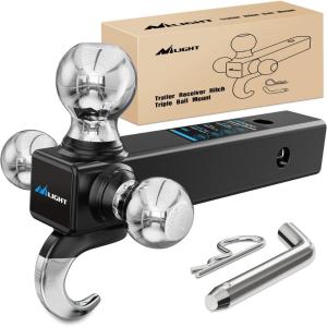 imageNilight Shackle Hitch Receiver 2Inch 45000 LBs Breaking Strength 34 D Ring Trailer Fasten Pin Heavy Duty Solid Recovery Towing Kit for Trucks Jeeps OffRoadTri Ball Mount