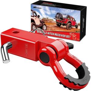 imageNilight Shackle Hitch Receiver 2Inch 45000 LBs Breaking Strength 34 D Ring Trailer Fasten Pin Heavy Duty Solid Recovery Towing Kit for Trucks Jeeps OffRoadRed