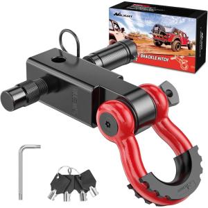 imageNilight Shackle Hitch Receiver 2Inch 45000 LBs Breaking Strength 34 D Ring Trailer Fasten Pin Heavy Duty Solid Recovery Towing Kit for Trucks Jeeps OffRoadHitch w Lock Pin Black Red