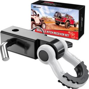 imageNilight Shackle Hitch Receiver 2Inch 45000 LBs Breaking Strength 34 D Ring Trailer Fasten Pin Heavy Duty Solid Recovery Towing Kit for Trucks Jeeps OffRoadBlackWhite