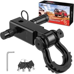 imageNilight Shackle Hitch Receiver 2Inch 45000 LBs Breaking Strength 34 D Ring Trailer Fasten Pin Heavy Duty Solid Recovery Towing Kit for Trucks Jeeps OffRoadHitch w Lock Pin Black