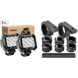 imageNilight 2PCS 4 Inch 18W Flood LED Light Bars Off Road Driving Fog Lights With OffRoad Light Mounting Bracket Horizontal Bar Tube Clamp 2 Years Warranty