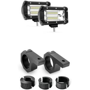 imageNilight 2PCS 5Inch 72W Double Row 7200LM Flood LED Light Bar Fog Lights With OffRoad Light Mounting Bracket Horizontal Bar Tube Clamp 2 Years Warranty