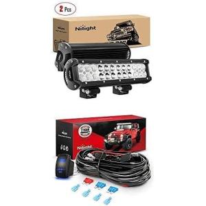 imageNilight LED Light Bar 2PCS 12Inch 72W Spot Flood Combo Led Off Road Lights with 12V 5Pin Rocker Switch 16AWG Wiring Harness Kit2 Lead 2 Years Warranty