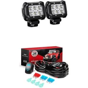 imageNilight LED Light Bar 2PCS 18W Spot Led Off Road Lights With 12V 5Pin Rocker Switch 16AWG Wiring Harness Kit2 Lead  2 Years Warranty