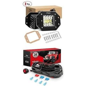 imageNilight LED Work Light 2PCS 42W Flush Mount Light Bar Led Off Road Lights With 12V 16AWG Wiring Harness Kit2 Lead 2 Years Warranty