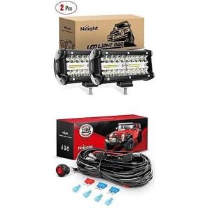 imageNilight Led Pods 2PCS 65Inch 120W Spot Flood Combo LED Light Bar Led Off Road Lights with 12V 16AWG Wiring Harness Kit2 Lead 2 Years Warranty