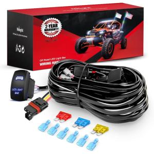 imageNilight 14AWG 18AWG LED Light Bar Wiring Harness Kit with Pulse Power Plug Connector 12V On Off 5Pin Rocker Switch Relay Fuse for Polaris RZR General Ranger Pulse Bus bar  3 Leads Blue14 LED Light Bar3 Leads
