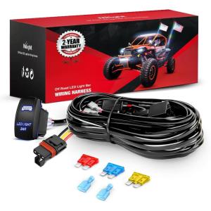 imageNilight 14AWG 18AWG LED Light Bar Wiring Harness Kit with Pulse Power Plug Connector 12V On Off 5Pin Rocker Switch Relay Fuse for Polaris RZR General Ranger Pulse Bus bar  3 Leads Blue14 LED Light Bar1 Lead