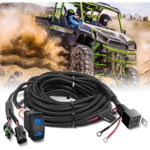 imageNilight 14AWG 18AWG LED Light Bar Wiring Harness Kit with Pulse Power Plug Connector 12V On Off 5Pin Rocker Switch Relay Fuse for Polaris RZR General Ranger Pulse Bus bar  3 Leads Blue16AWG UTV Fan Override Switch Wiring Harness Kit