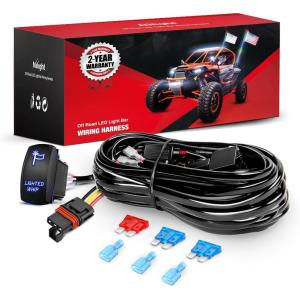 imageNilight 14AWG 18AWG LED Light Bar Wiring Harness Kit with Pulse Power Plug Connector 12V On Off 5Pin Rocker Switch Relay Fuse for Polaris RZR General Ranger Pulse Bus bar  3 Leads Blue16 Lighted Whip2 Leads