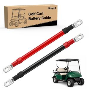 imageNilight 2 PCS 4 AWG Golf Cart Battery Cable Wiring Kit 9 Inch Heavy Duty Pure Copper ACDC Wire Kits with Tinned Copper Lugs for 36V48V EZGO TXT 1994up