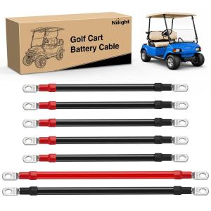 imageNilight 7 PCS 4 AWG Golf Cart Battery Cable Wiring Kit Heavy Duty Pure Copper ACDC Wire Kits with Tinned Copper Lugs for 36V48V Club Car DS 1994up