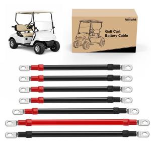 imageNilight 7 PCS 4 AWG Golf Cart Battery Cable Wiring Kit Heavy Duty Pure Copper ACDC Wire Kits with Tinned Copper Lugs for 36V48V EZGO TXT 1994up