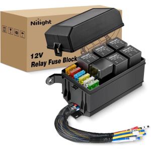 imageNilight Electric Fuel Pump Relay Kit Wiring Harness 40 AMP Relay Heavy Duty 10 Gauge Cables w30 AMP Blade Fuse 12V System for Trucks Cars RVs Marine Boats TrailersFuse and Relay Block PreWired