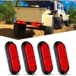 imageNilight 6Inch Oval Tail Light 2PCS 35LED Arrow Red Running Stop Brake Lights Surface Mount Waterproof for 12V Caravan Truck RV Camper Trailer BusRed Lights Screws 4PCS