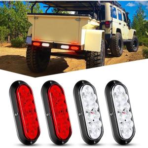imageNilight 6Inch Oval Tail Light 2PCS 35LED Arrow Red Running Stop Brake Lights Surface Mount Waterproof for 12V Caravan Truck RV Camper Trailer BusRedWhite Lights Screws 4PCS