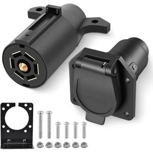 imageNilight 7 Way to 4Way Flat Blade Trailer Adapter Waterproof Rugged Nylon Housing 7 Pin to 4pin Wiring Connector7Pin Male  Female Plug