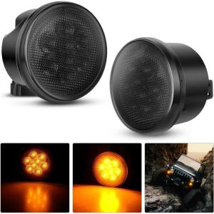 imageNilight JK Side Marker Light 8LED Smoked Lens Amber Front Fender Indicator Turn Signals Lights IP67 Waterproof Clearance Lamp Compatible with 20072017 Wrangler JKUJK 20072017 Turn Signals Light