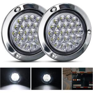 imageNilight Trailer Tail Light 2PCS 4Inch Round 16 LED Red Amber Chrome Frame Marker Clearance Stop Brake Turn Signal Running Taillight IP67 Waterproof for Trailer Truck Pickup Camper RVWhite screws 2Pcs