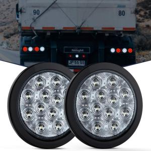 imageNilight Trailer Tail Light 2PCS 4Inch Round 16 LED Red Amber Chrome Frame Marker Clearance Stop Brake Turn Signal Running Taillight IP67 Waterproof for Trailer Truck Pickup Camper RVWhite 2pcs