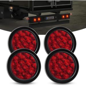 imageNilight Trailer Tail Light 2PCS 4Inch Round 16 LED Red Amber Chrome Frame Marker Clearance Stop Brake Turn Signal Running Taillight IP67 Waterproof for Trailer Truck Pickup Camper RVRed 4pcs