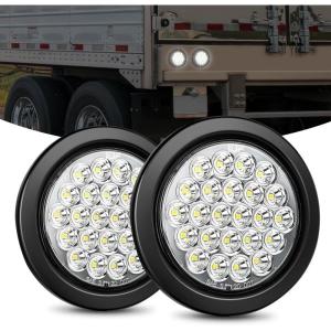 imageNilight Trailer Tail Light 2PCS 4Inch Round 16 LED Red Amber Chrome Frame Marker Clearance Stop Brake Turn Signal Running Taillight IP67 Waterproof for Trailer Truck Pickup Camper RVWhite 2pcs 24Led