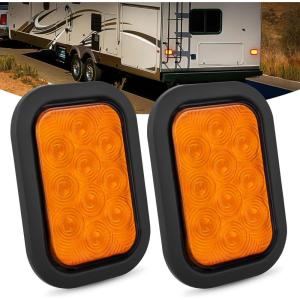 imageNilight Trailer Tail Light 2PCS 6Inch Oval 23 LED Red Amber Chrome Frame Marker Clearance Stop Brake Turn Signal Running Taillight IP67 Waterproof for Trailer Truck Pickup Camper RV2Pcs Amber 10Led Lights 5x3Inch