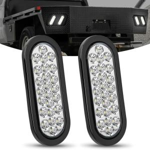 imageNilight Trailer Tail Light 2PCS 6Inch Oval 23 LED Red Amber Chrome Frame Marker Clearance Stop Brake Turn Signal Running Taillight IP67 Waterproof for Trailer Truck Pickup Camper RV2Pcs White 24Led Lights