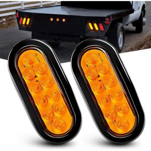 imageNilight Trailer Tail Light 2PCS 6Inch Oval 23 LED Red Amber Chrome Frame Marker Clearance Stop Brake Turn Signal Running Taillight IP67 Waterproof for Trailer Truck Pickup Camper RV2Pcs Amber 10Led Lights