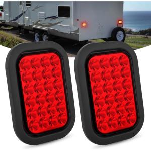imageNilight Trailer Tail Light 2PCS 6Inch Oval 23 LED Red Amber Chrome Frame Marker Clearance Stop Brake Turn Signal Running Taillight IP67 Waterproof for Trailer Truck Pickup Camper RV2Pcs Red 24Led Lights 5x3Inch