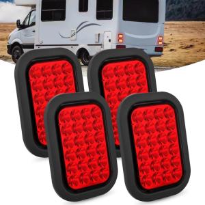 imageNilight Trailer Tail Light 2PCS 6Inch Oval 23 LED Red Amber Chrome Frame Marker Clearance Stop Brake Turn Signal Running Taillight IP67 Waterproof for Trailer Truck Pickup Camper RV4Pcs Red 24Led Lights 5x3Inch