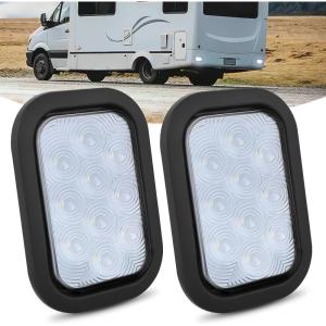 imageNilight Trailer Tail Light 2PCS 6Inch Oval 23 LED Red Amber Chrome Frame Marker Clearance Stop Brake Turn Signal Running Taillight IP67 Waterproof for Trailer Truck Pickup Camper RV2Pcs White 10Led Lights 5x3Inch