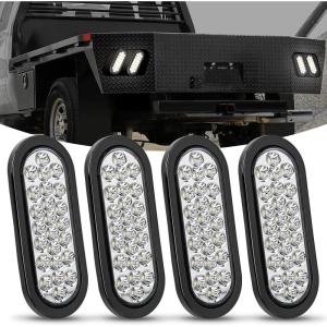imageNilight Trailer Tail Light 2PCS 6Inch Oval 23 LED Red Amber Chrome Frame Marker Clearance Stop Brake Turn Signal Running Taillight IP67 Waterproof for Trailer Truck Pickup Camper RV4Pcs White 24Led Lights