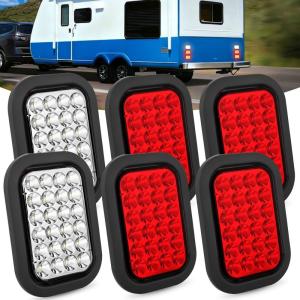 imageNilight Trailer Tail Light 2PCS 6Inch Oval 23 LED Red Amber Chrome Frame Marker Clearance Stop Brake Turn Signal Running Taillight IP67 Waterproof for Trailer Truck Pickup Camper RV6Pcs RedWhite 24Led Lights 5x3Inch